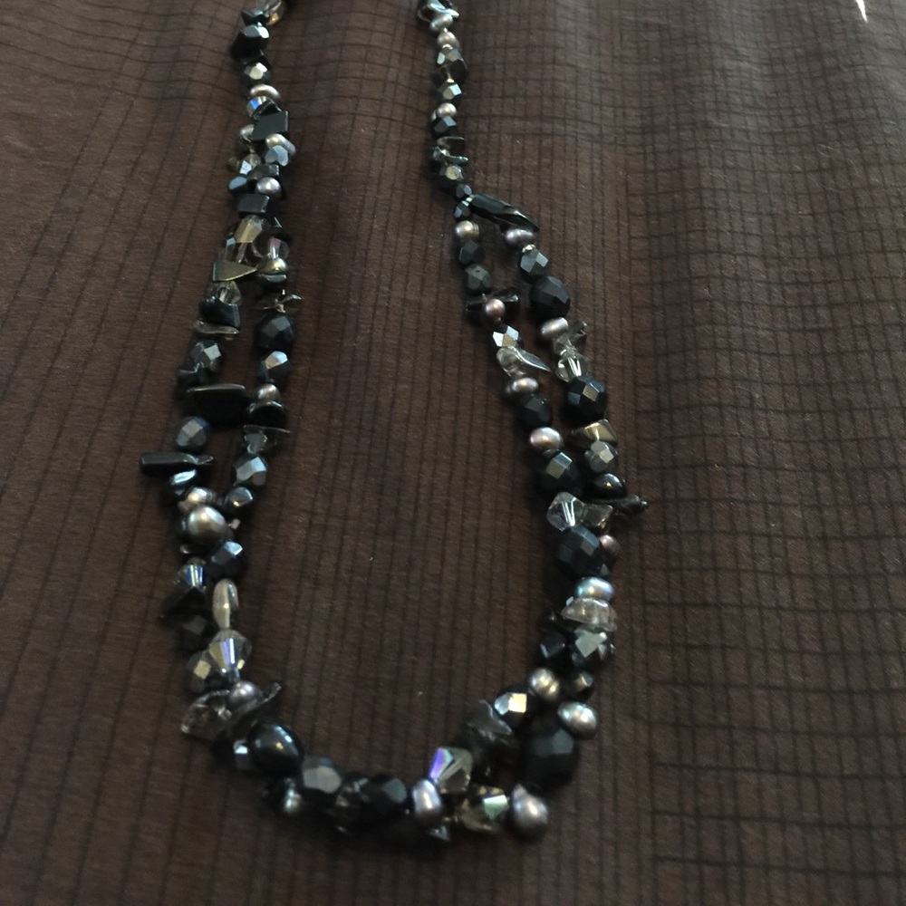 Onyx Black Pearls and Swarovski Necklace