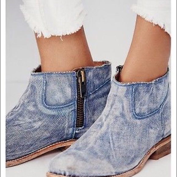 Denim Hand Made Distressed Ankle Boots - Picture 2 of 8