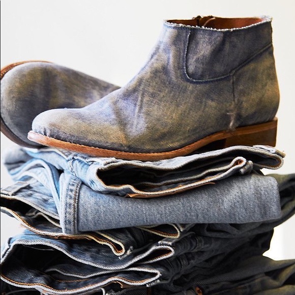 Denim Hand Made Distressed Ankle Boots - Picture 7 of 8