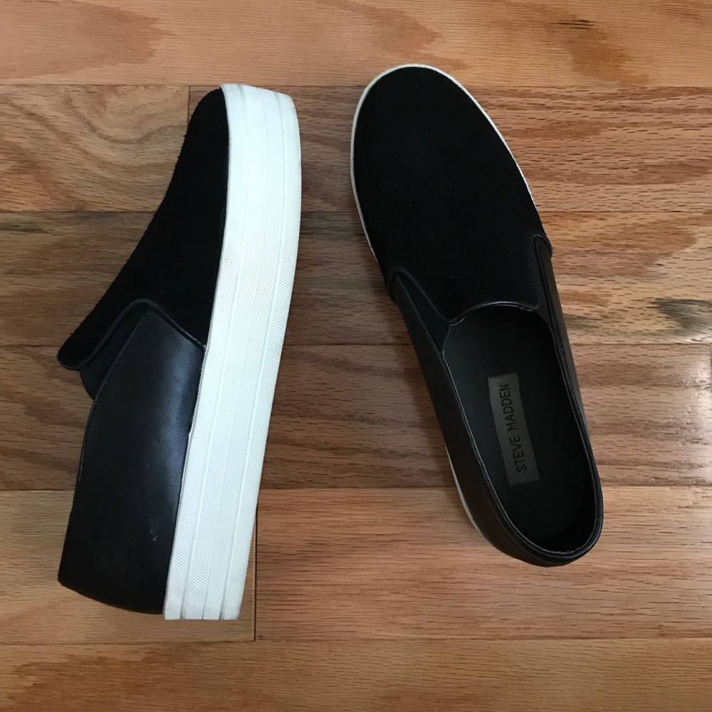 Steve Madden Black Platform Slip Ons