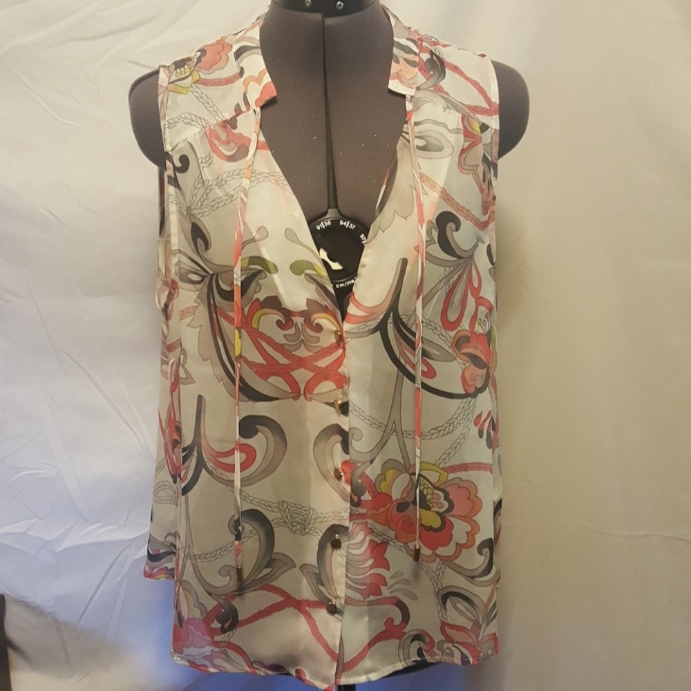 Sheer printed button down tank
