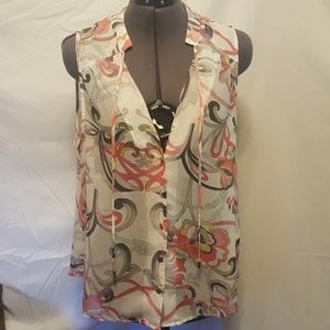 Sheer printed button down tank