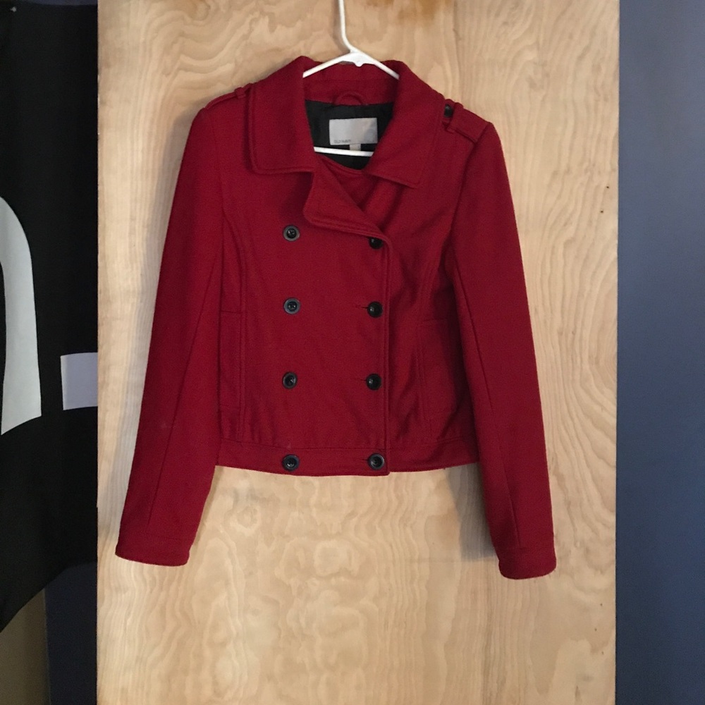 Red wool pea coat