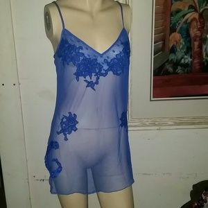 Victoria's Secret Blue Floral Lingere Teddie Large