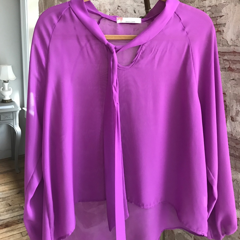 Purple tie neck top