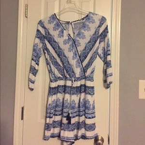 Blue and white romper, brand new with tags