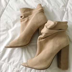 Chinese Laundry Tan Suede Peep-Toe Ankle Boots