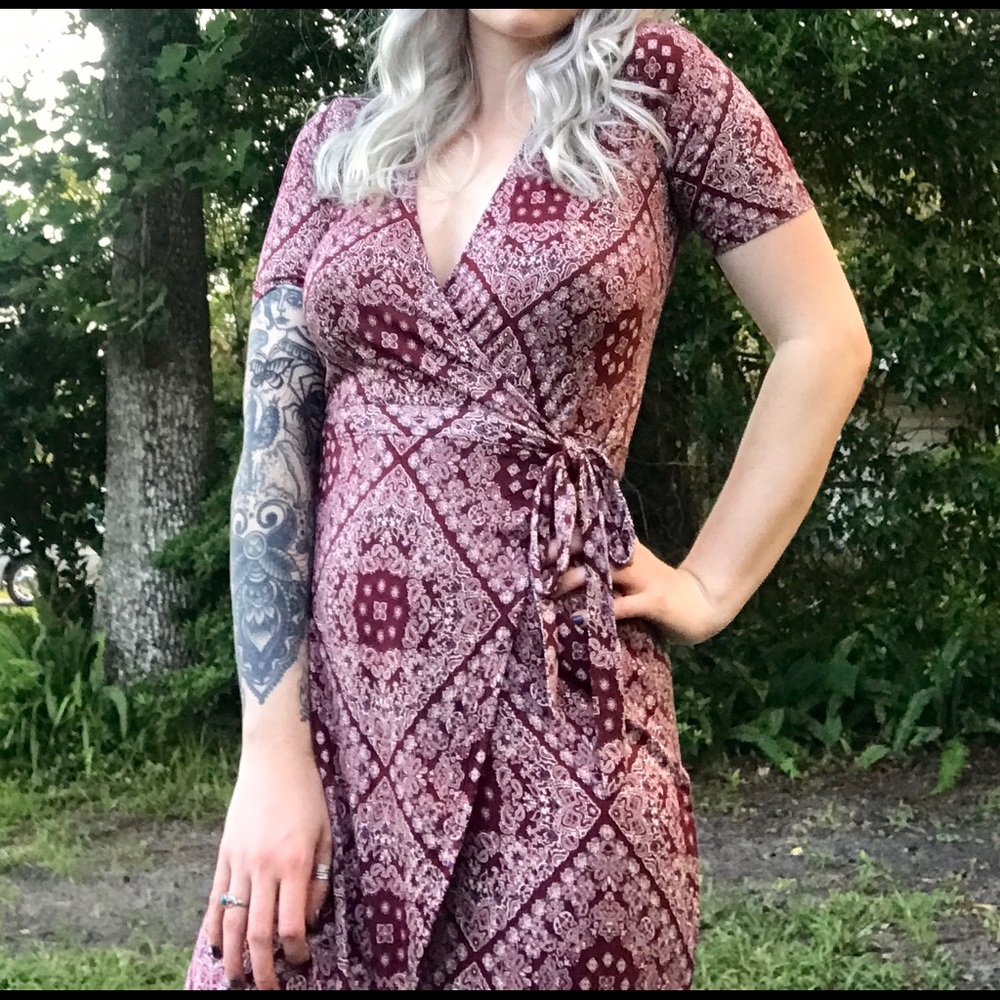 F21 maroon wrap dress
