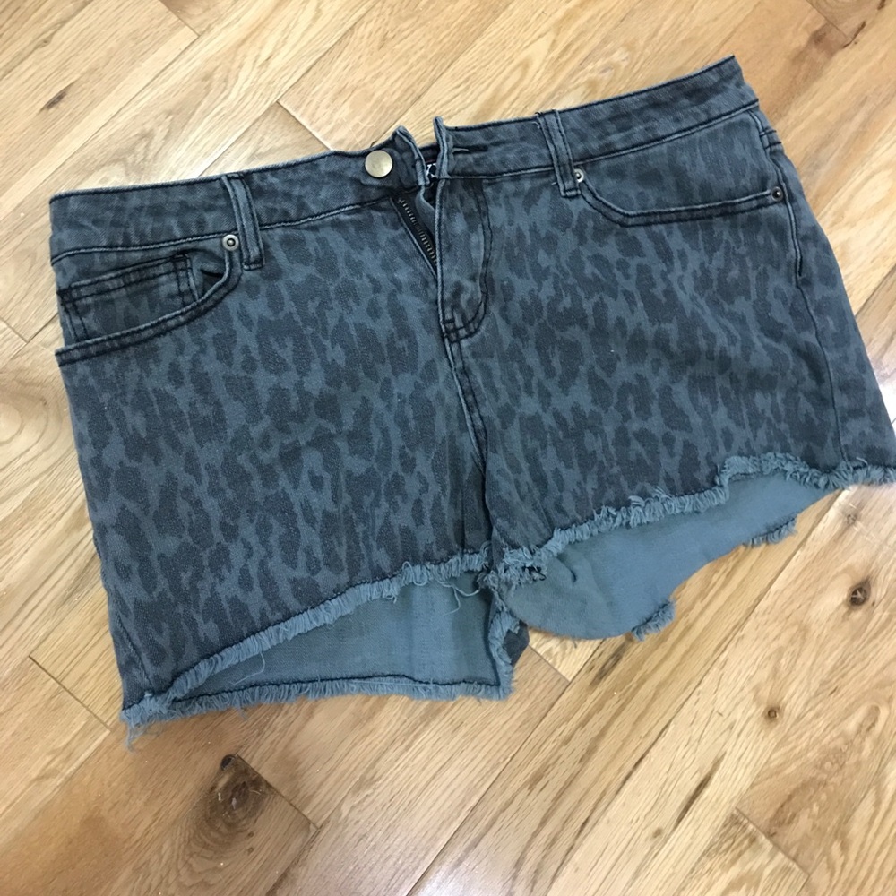 Black denim cheetah print shorts