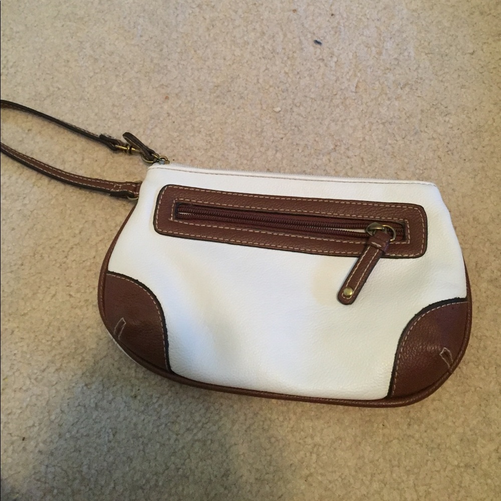 Brown and white purse