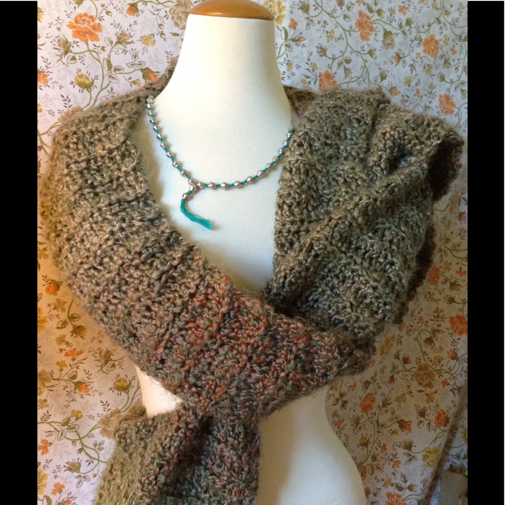 Fall colors, Avocado green and Tan Scarf Wrap
