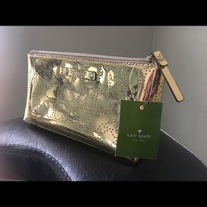 Small metallic gold makeup bag with zipper