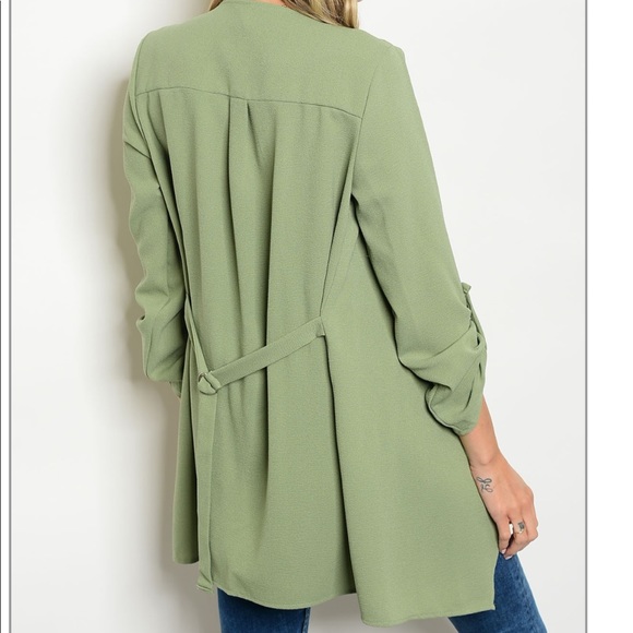 Sage Green Embroidered Rose Patch Blazer w/ Belt - Picture 3 of 4