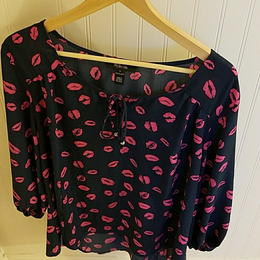 Navy Blue and pink style &co blouse .