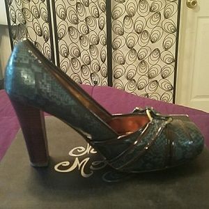 Naughty Monkey Teal and Brown Heels With Buckle