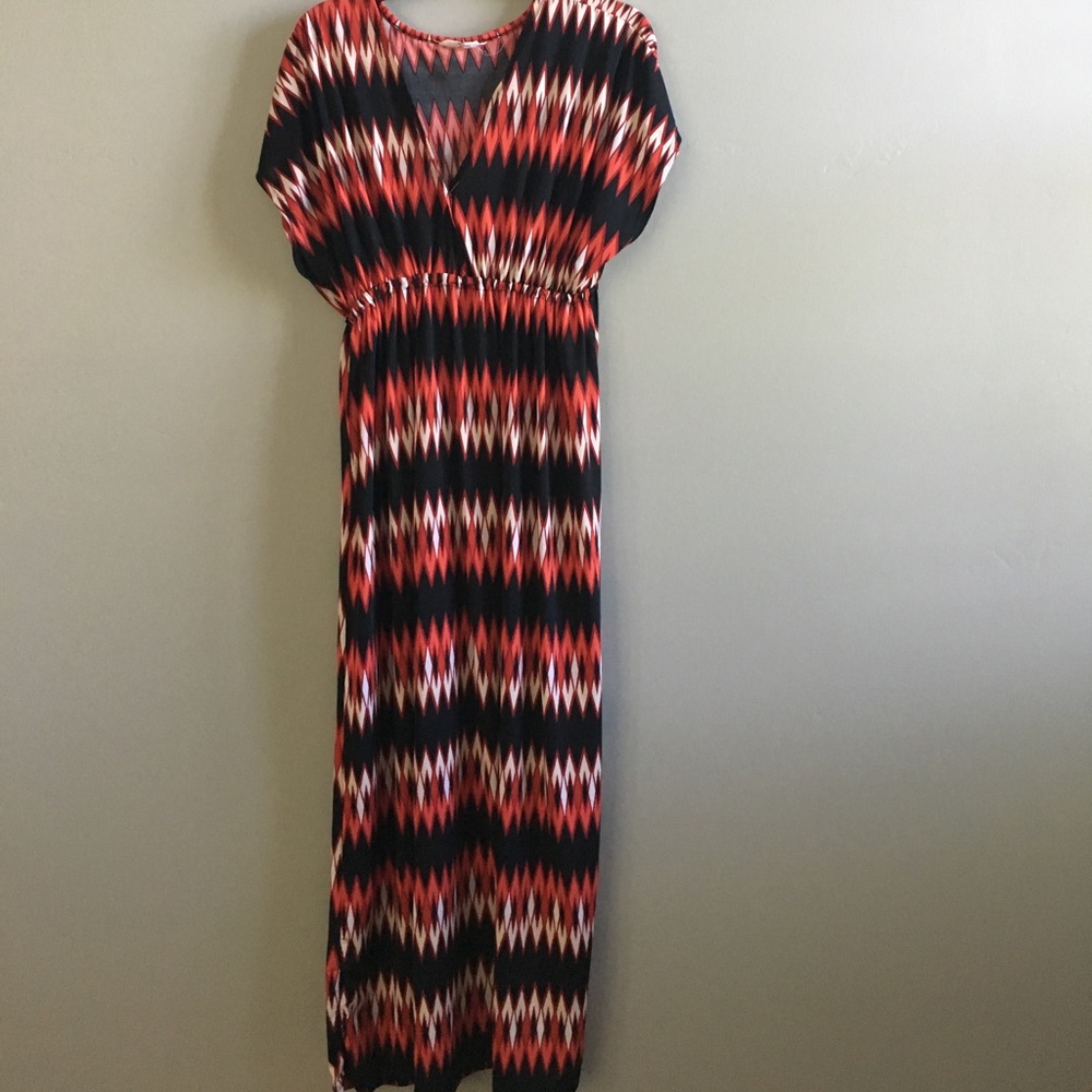 Red black and white maxi dress