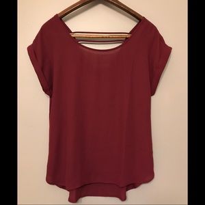 flowy maroon slightly open back top - size M