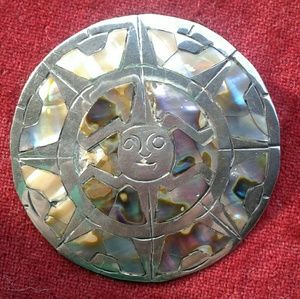 VTG STERLING SILVER ABALONE SUN BROOCH PENDANT PIN