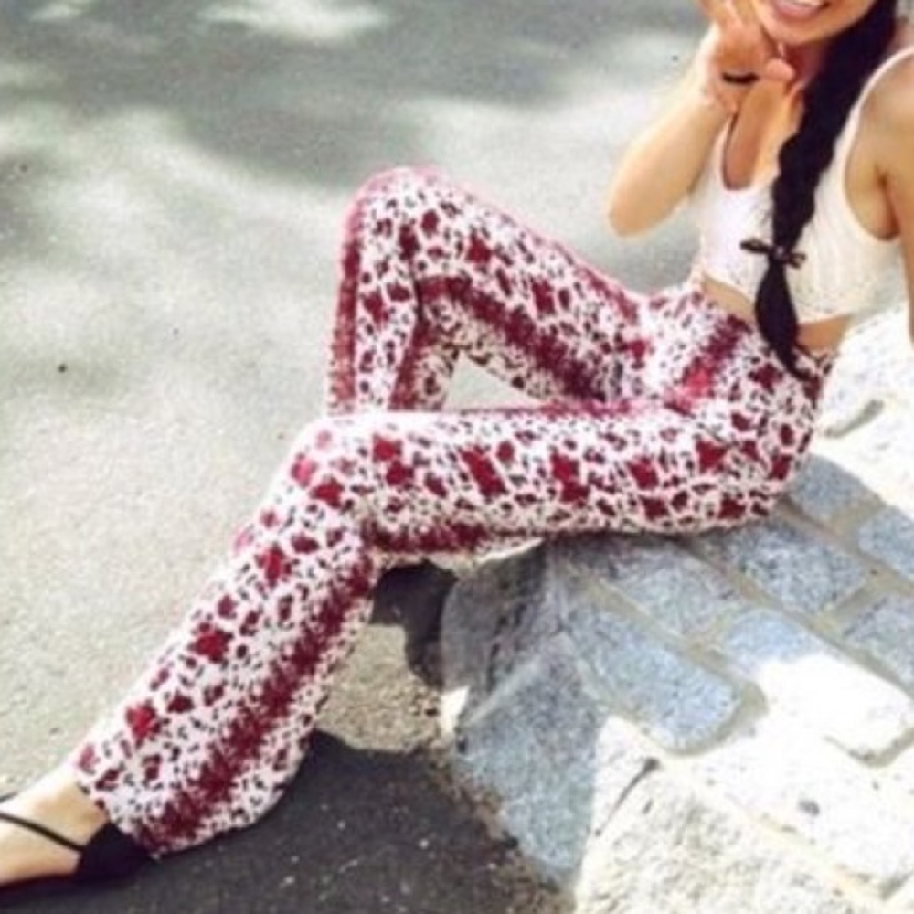 Brandy Melville Red Floral Alexah Flare Pants