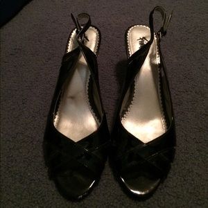 Black Patent Leather Peep Toe Sling Backs