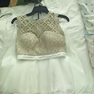 Gold and white formal 2 piece dress