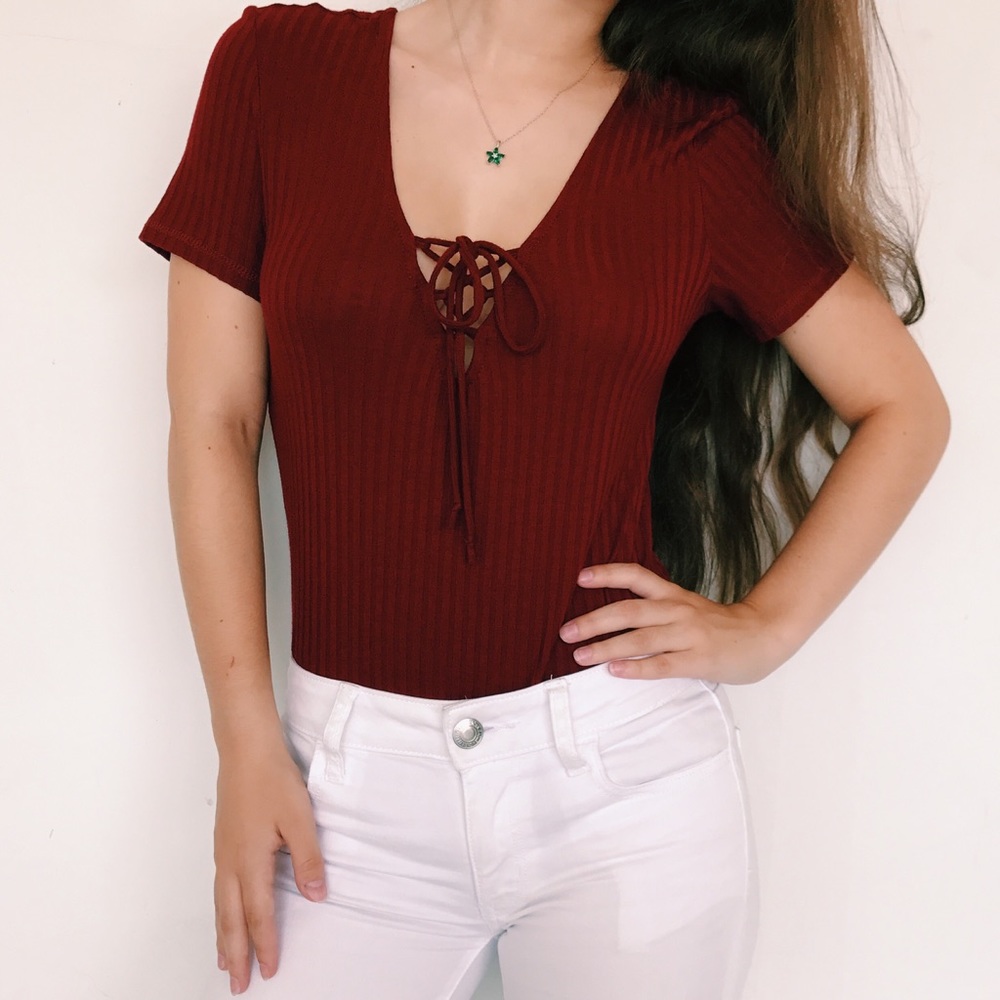 Ribbed Lace Up Top