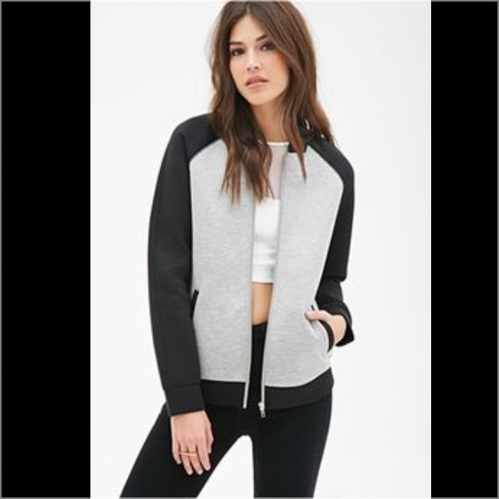 NWT Forever 21 Varsity Knit Scuba Jacket bomber