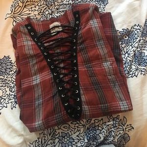 Oversized lace up vintage flannel