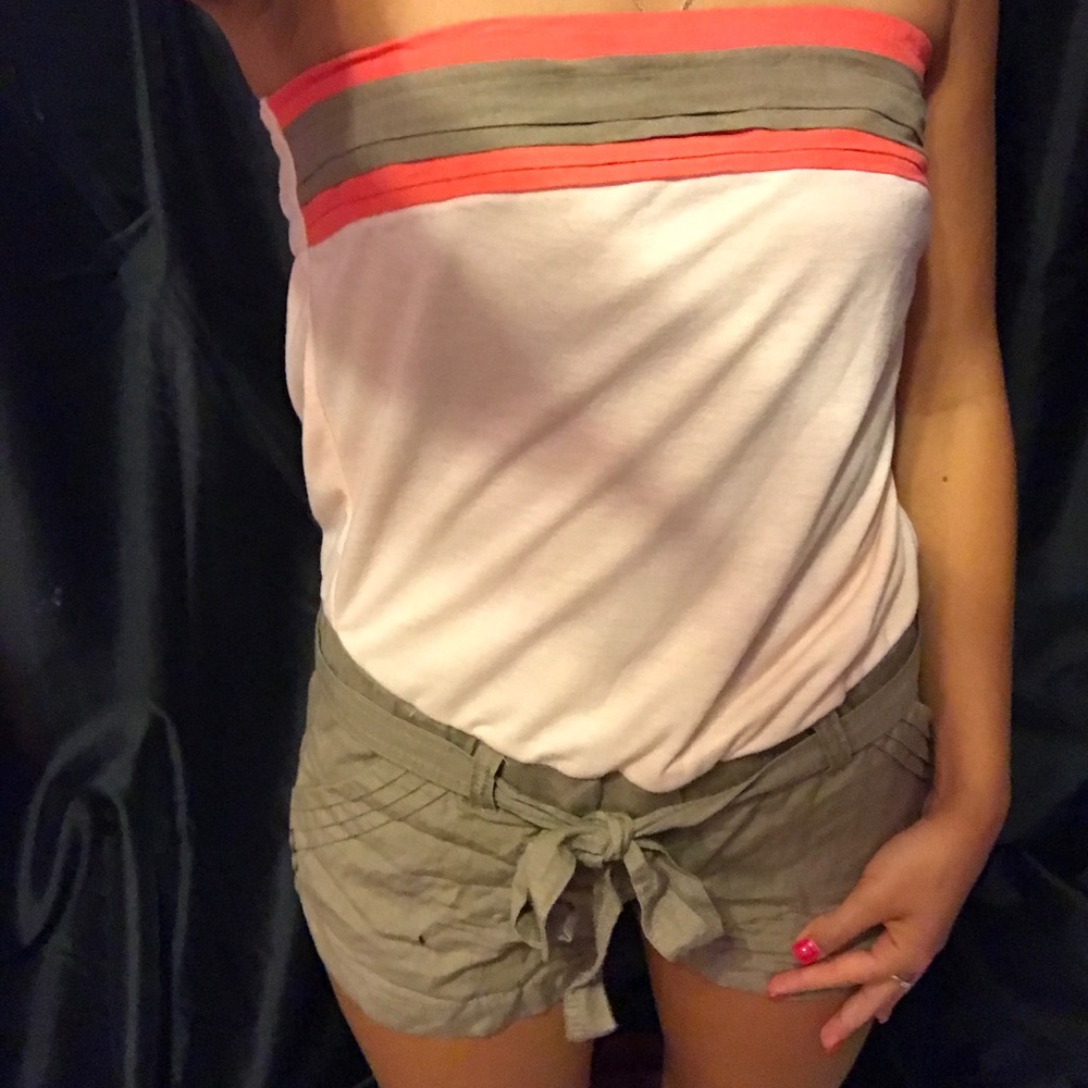 Khaki and pink strapless romper size Small