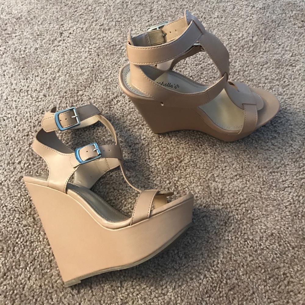 Tan wedge heels
