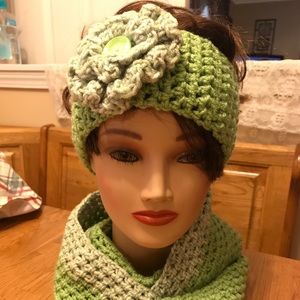 Crochet headband and infinity scarf set