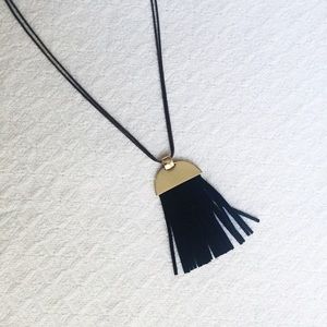 EXPRESS black fringe and gold accent necklace