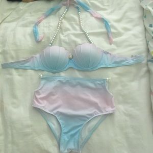 Pink and blue high waisted bathing suit