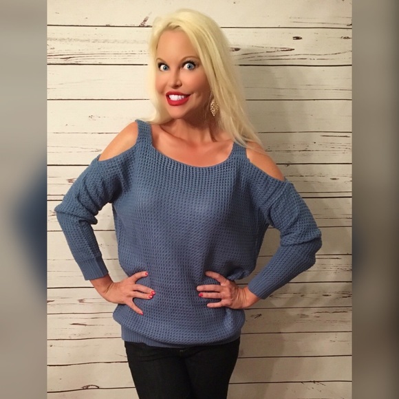 LAST ONE Stunning Blue Cold Shoulder Sweater - Picture 2 of 4