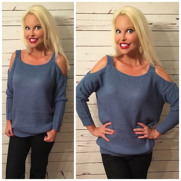 LAST ONE Stunning Blue Cold Shoulder Sweater - Picture 3 of 4