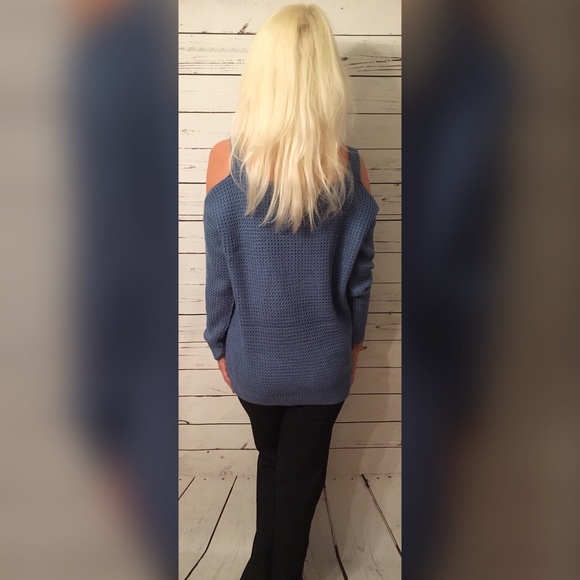 LAST ONE Stunning Blue Cold Shoulder Sweater - Picture 4 of 4