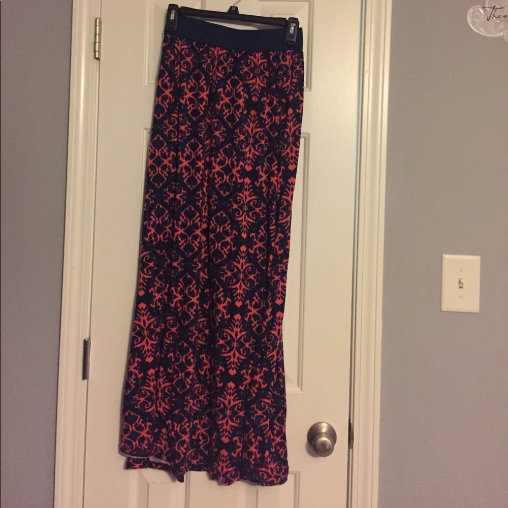 Coral and navy maxi skirt
