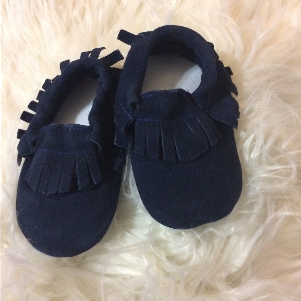 🎀Navy suede fringe infant moccasins