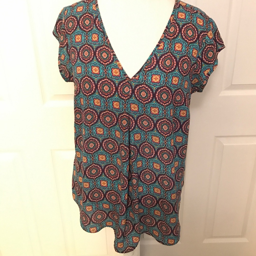 All offers Turquoise Short Sleeve Patterned Blouse