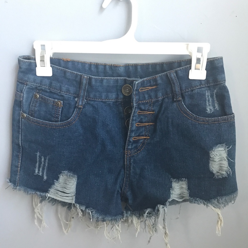Distressed jean shorts