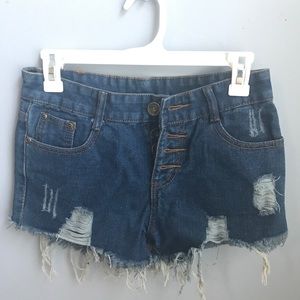 Distressed jean shorts