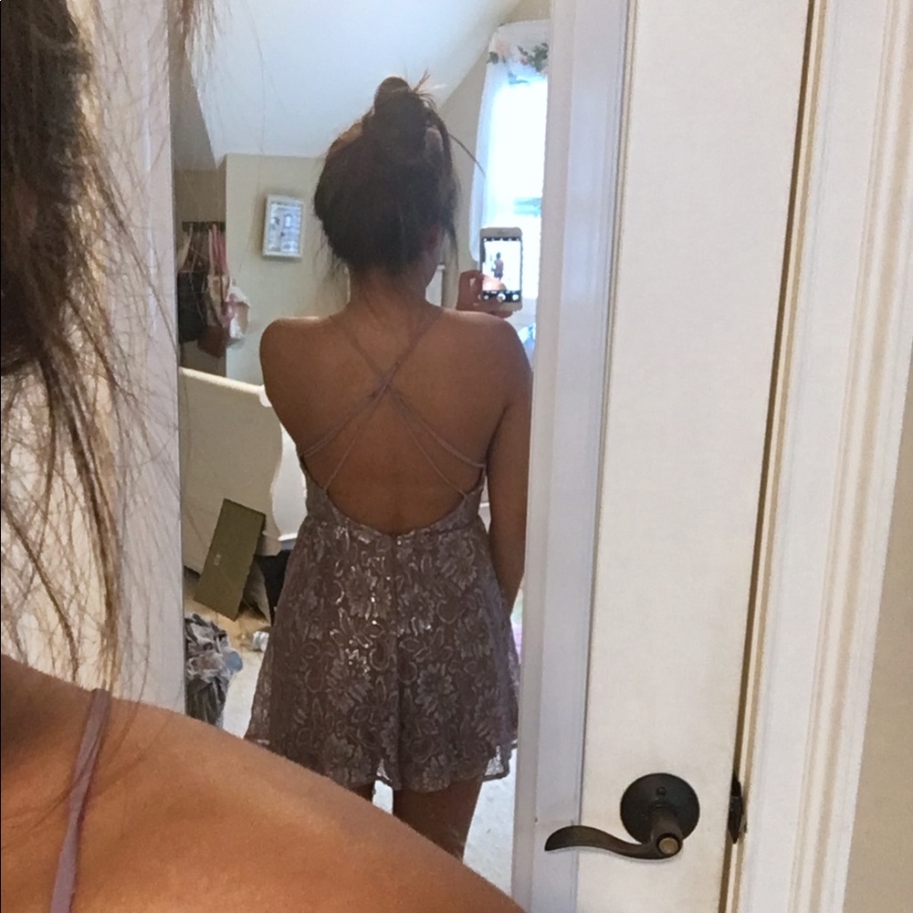 Kimchi Blue Strappy Victoria Shimmer Lace Romper - Picture 3 of 6