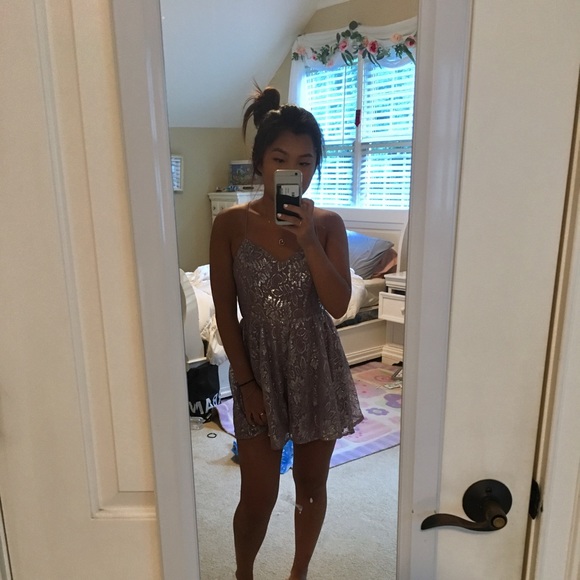 Kimchi Blue Strappy Victoria Shimmer Lace Romper - Picture 2 of 6