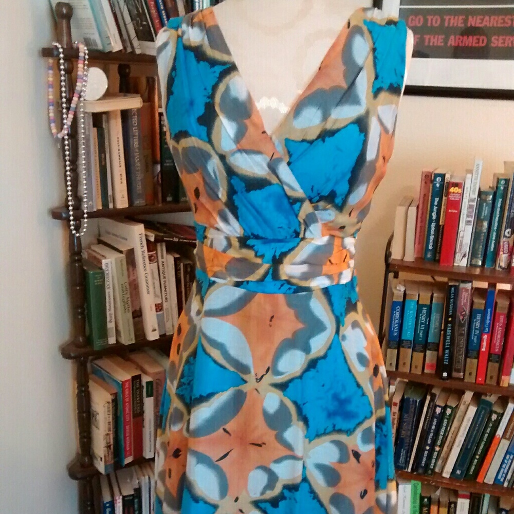 Donated-- blue &orange fit & flare retro dress