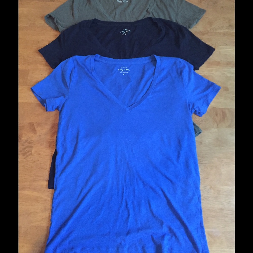 Lot of 3 J. Crew Vintage Cotton V-Neck T-Shirts