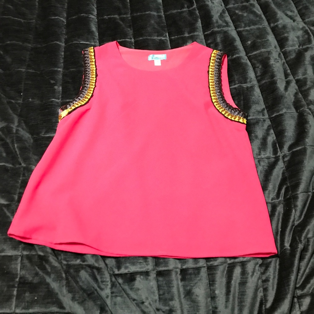 Magenta crop top beading detail on shoulders