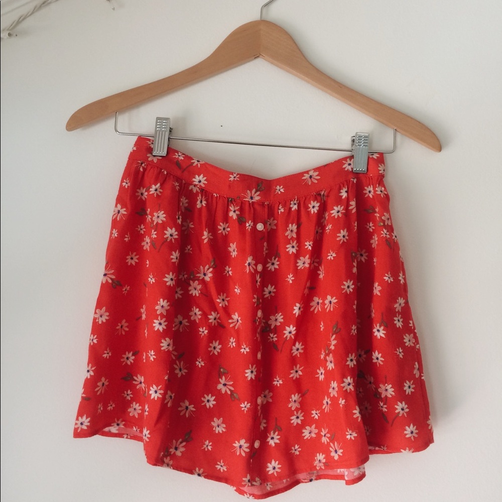 A&F Red Daisy Button Skirt