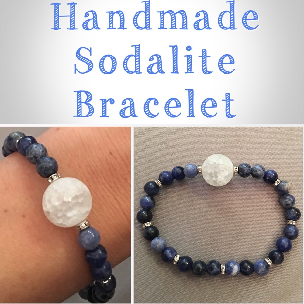 Genuine Sodalite Mala Bracelet w/ Crackle Quartz
