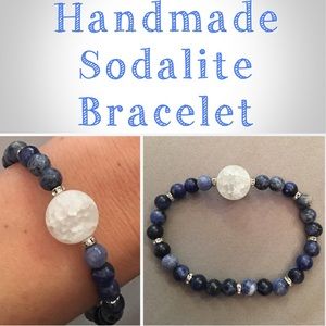 Genuine Sodalite Mala Bracelet w/ Crackle Quartz