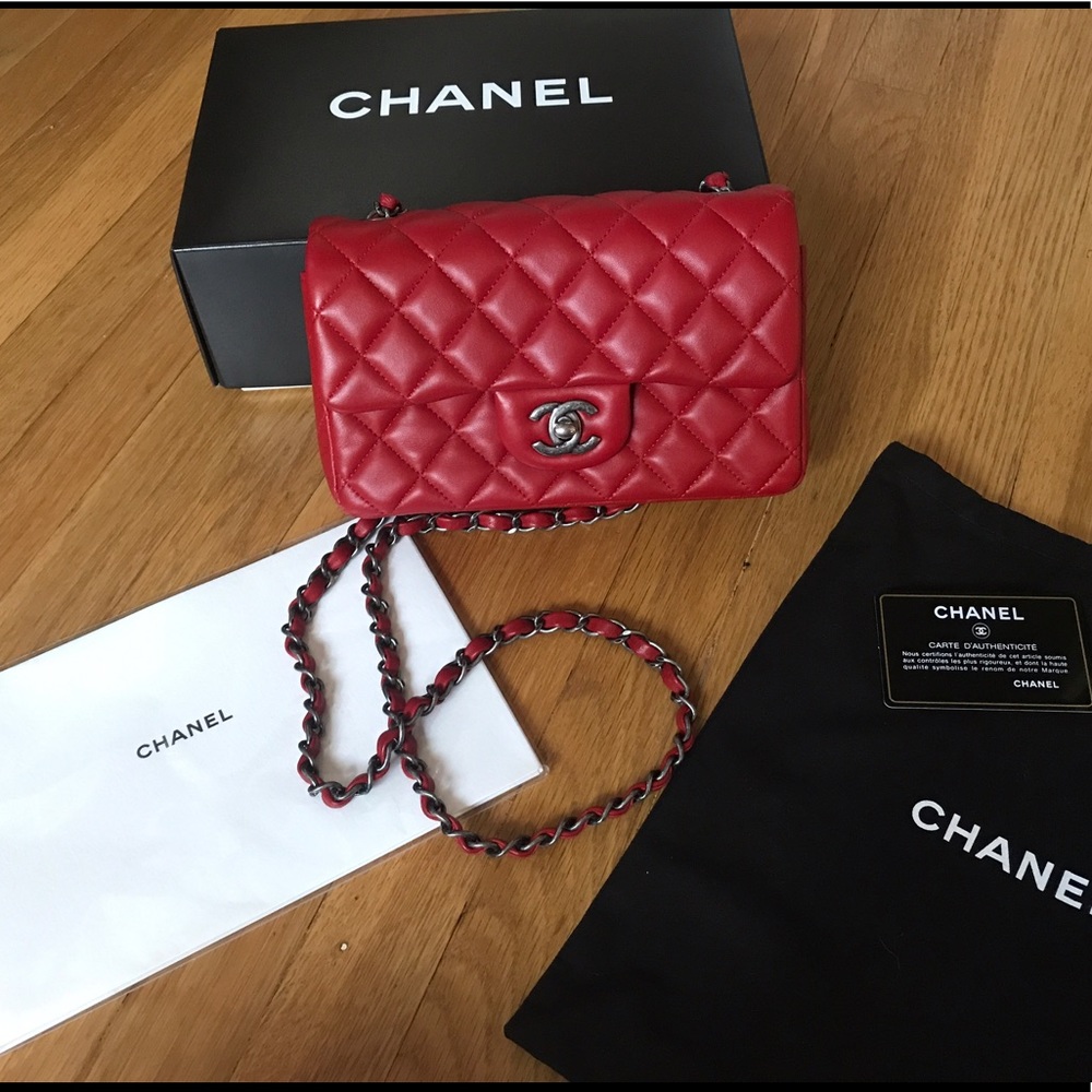 Red lambskin Chanel Mini Flap